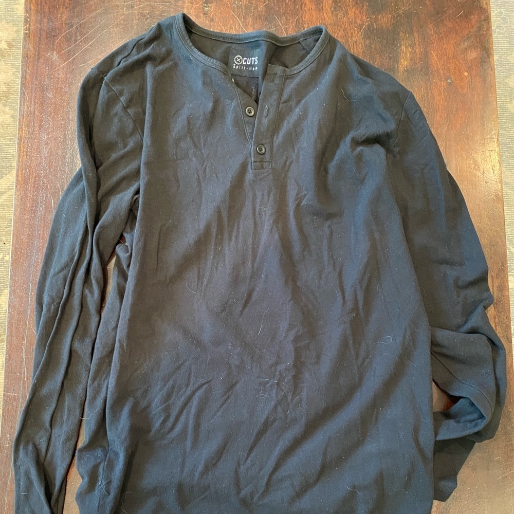 Cuts Black Long Sleeve Henley
